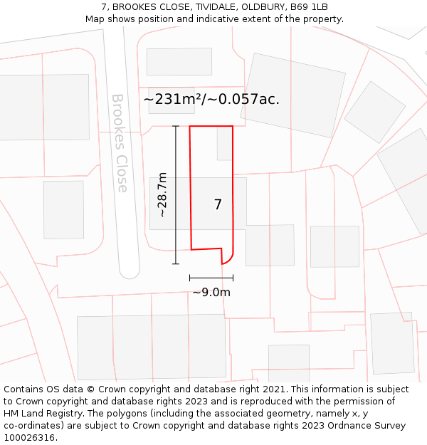 7, BROOKES CLOSE, TIVIDALE, OLDBURY, B69 1LB: Plot and title map