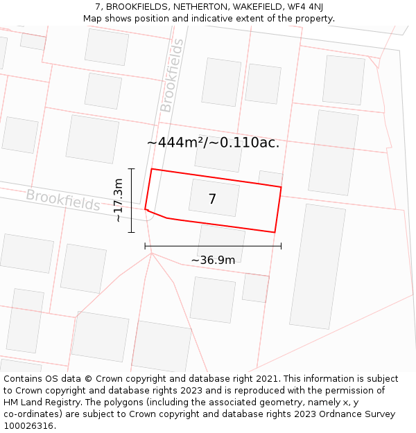 7, BROOKFIELDS, NETHERTON, WAKEFIELD, WF4 4NJ: Plot and title map