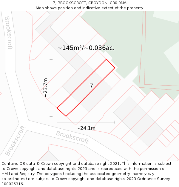 7, BROOKSCROFT, CROYDON, CR0 9NA: Plot and title map
