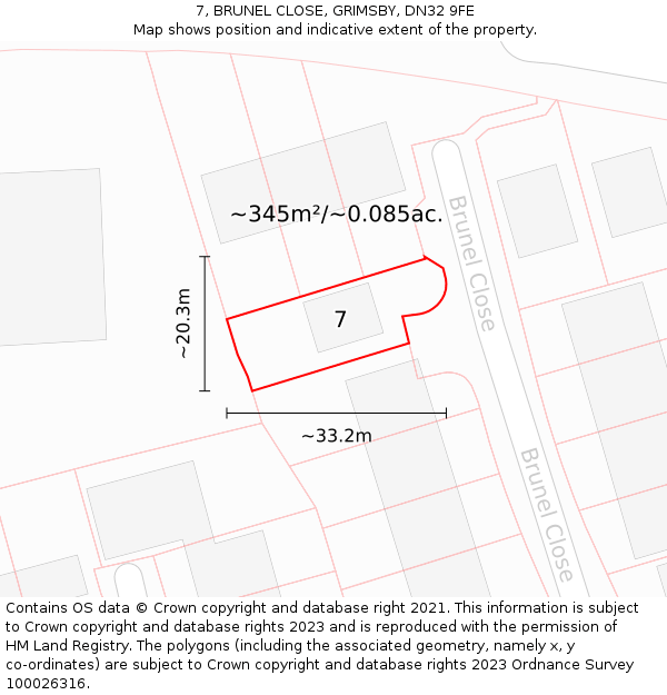 7, BRUNEL CLOSE, GRIMSBY, DN32 9FE: Plot and title map