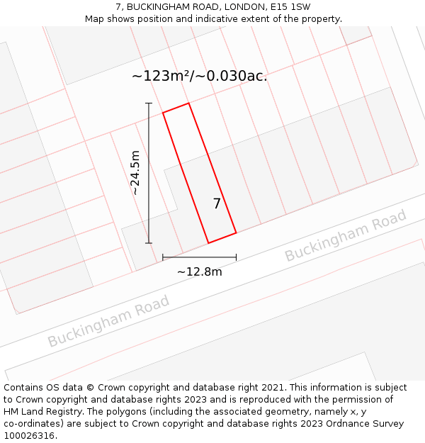 7, BUCKINGHAM ROAD, LONDON, E15 1SW: Plot and title map