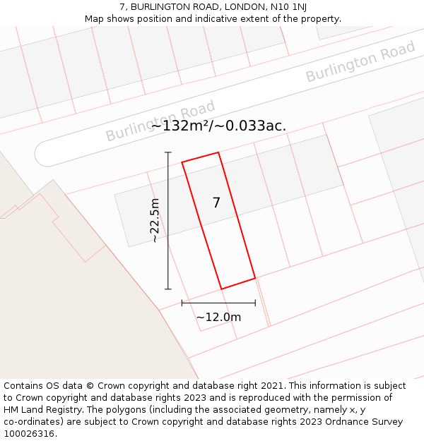 7, BURLINGTON ROAD, LONDON, N10 1NJ: Plot and title map