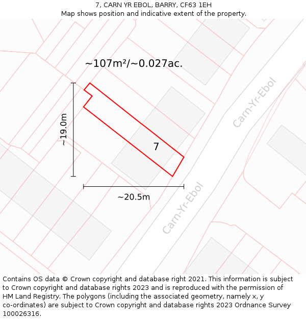 7, CARN YR EBOL, BARRY, CF63 1EH: Plot and title map
