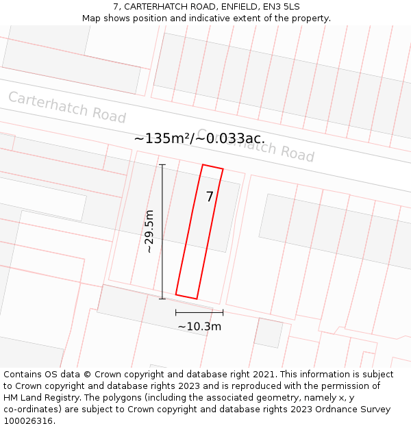 7, CARTERHATCH ROAD, ENFIELD, EN3 5LS: Plot and title map