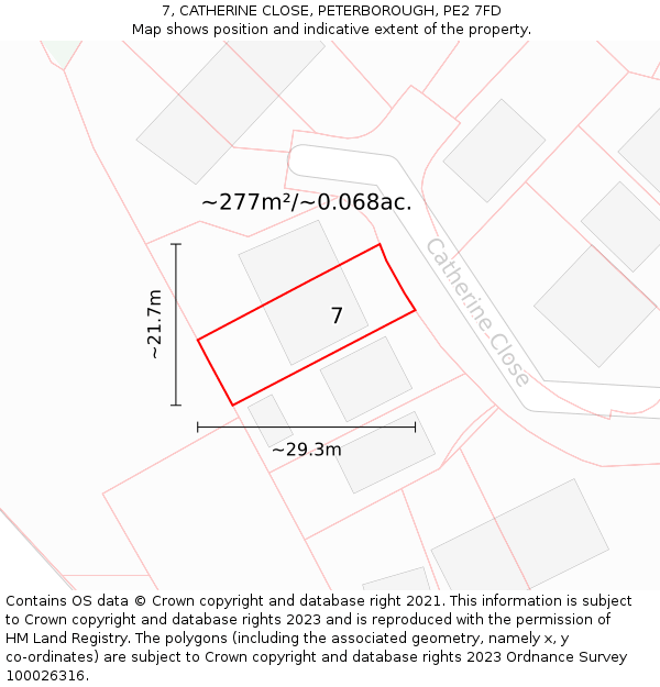 7, CATHERINE CLOSE, PETERBOROUGH, PE2 7FD: Plot and title map