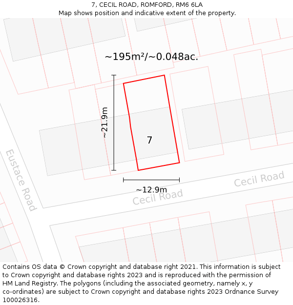 7, CECIL ROAD, ROMFORD, RM6 6LA: Plot and title map