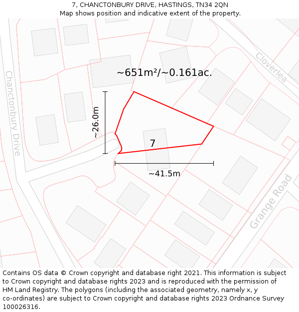 7, CHANCTONBURY DRIVE, HASTINGS, TN34 2QN: Plot and title map
