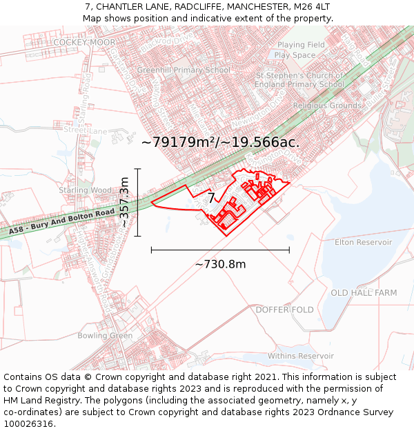 7, CHANTLER LANE, RADCLIFFE, MANCHESTER, M26 4LT: Plot and title map