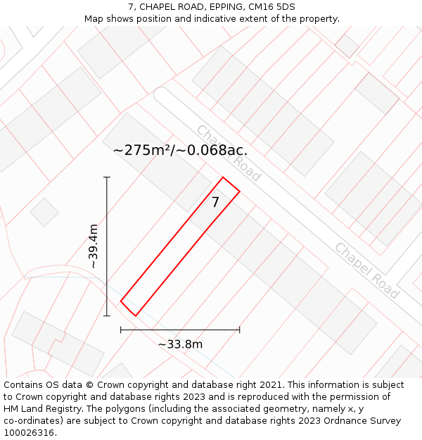 7, CHAPEL ROAD, EPPING, CM16 5DS: Plot and title map