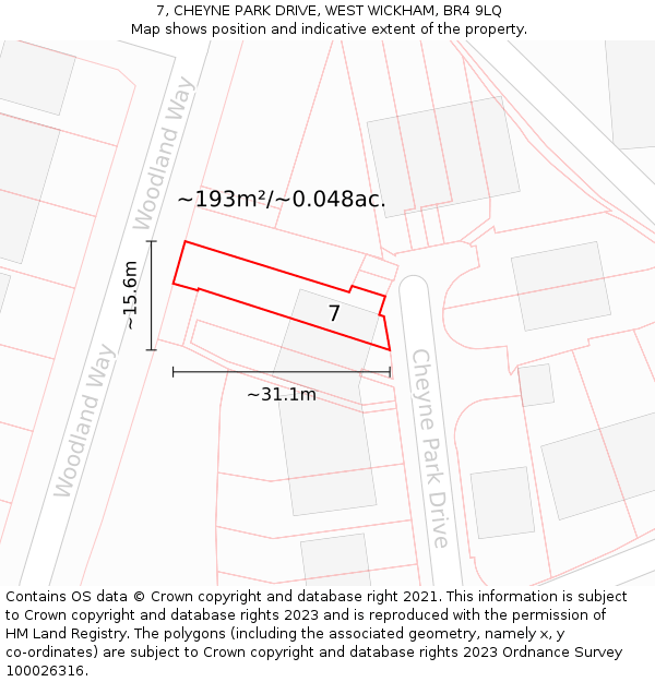 7, CHEYNE PARK DRIVE, WEST WICKHAM, BR4 9LQ: Plot and title map