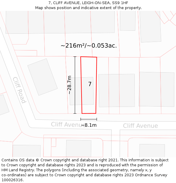 7, CLIFF AVENUE, LEIGH-ON-SEA, SS9 1HF: Plot and title map