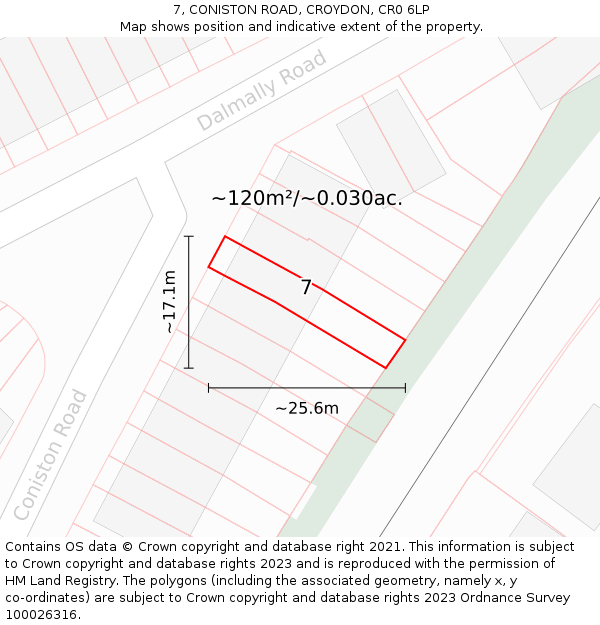 7, CONISTON ROAD, CROYDON, CR0 6LP: Plot and title map