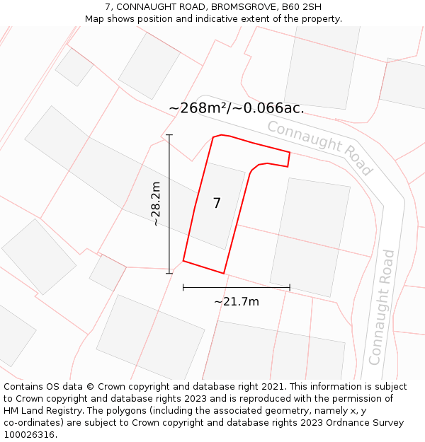7, CONNAUGHT ROAD, BROMSGROVE, B60 2SH: Plot and title map