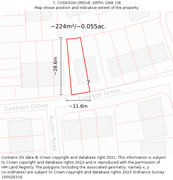 7, COOKSON GROVE, ERITH, DA8 1YE: Plot and title map