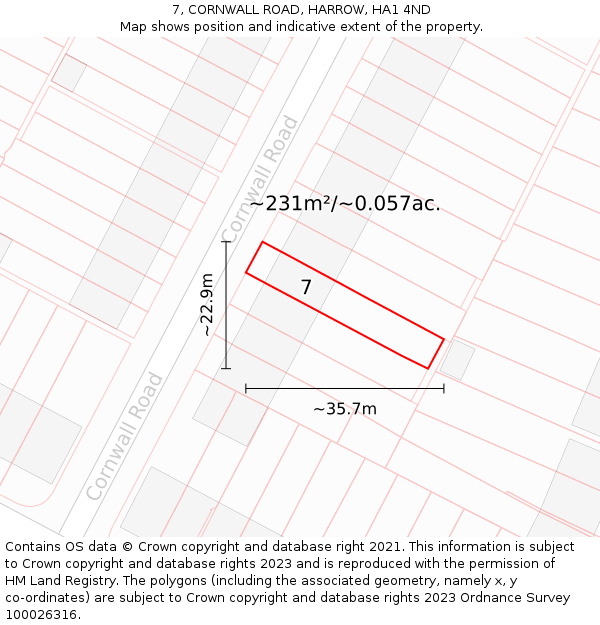 7, CORNWALL ROAD, HARROW, HA1 4ND: Plot and title map