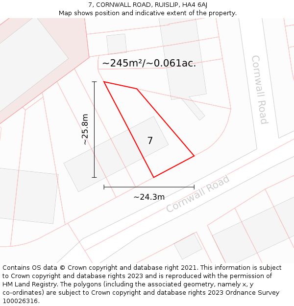 7, CORNWALL ROAD, RUISLIP, HA4 6AJ: Plot and title map