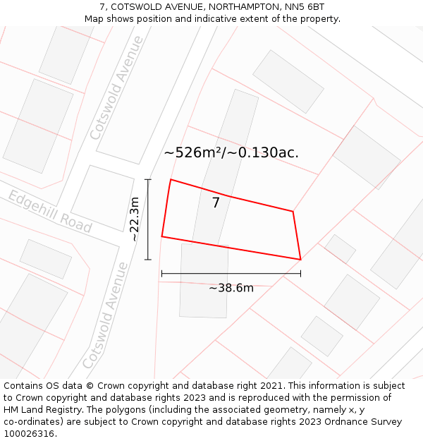 7, COTSWOLD AVENUE, NORTHAMPTON, NN5 6BT: Plot and title map