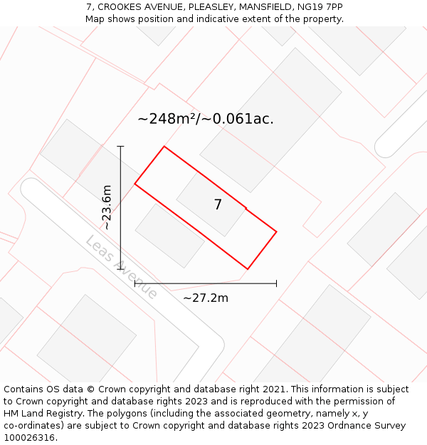 7, CROOKES AVENUE, PLEASLEY, MANSFIELD, NG19 7PP: Plot and title map