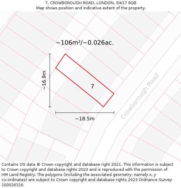 7, CROWBOROUGH ROAD, LONDON, SW17 9QB: Plot and title map