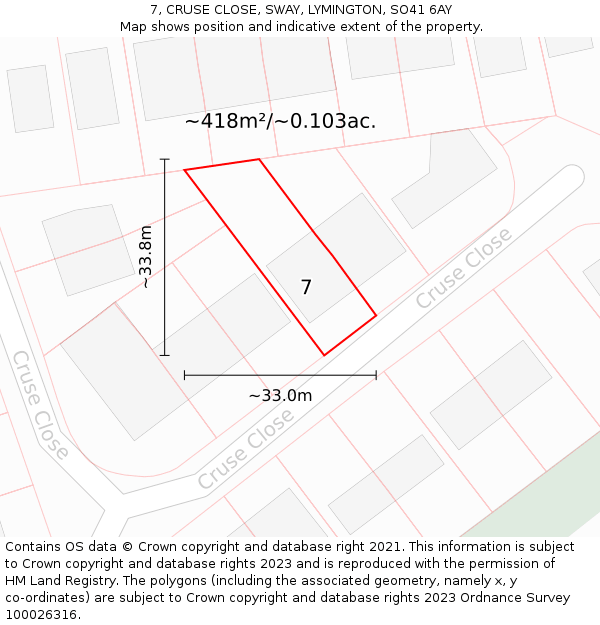 7, CRUSE CLOSE, SWAY, LYMINGTON, SO41 6AY: Plot and title map