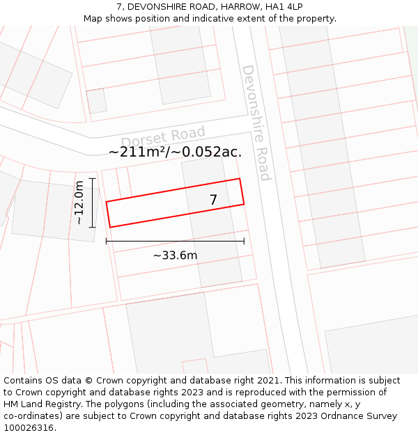 7, DEVONSHIRE ROAD, HARROW, HA1 4LP: Plot and title map