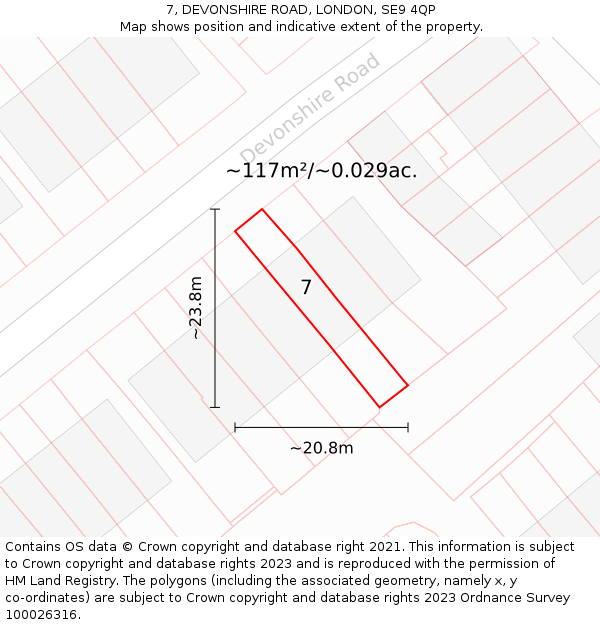 7, DEVONSHIRE ROAD, LONDON, SE9 4QP: Plot and title map
