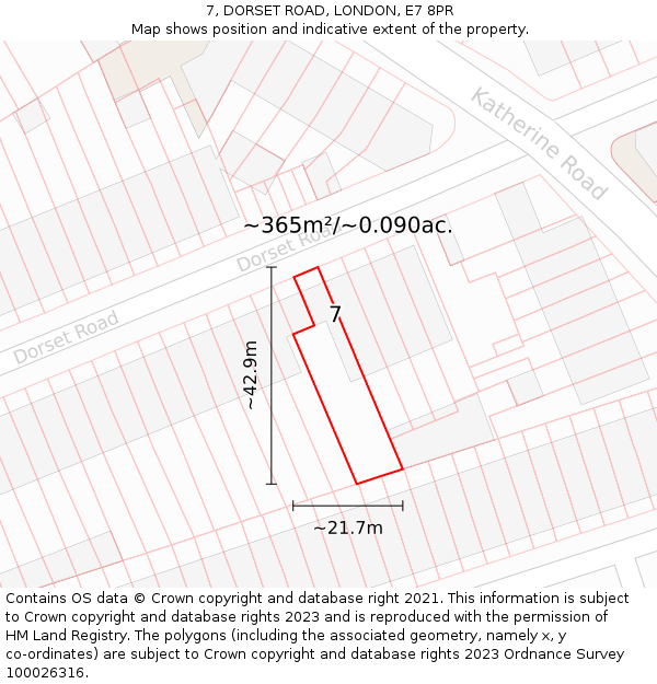 7, DORSET ROAD, LONDON, E7 8PR: Plot and title map