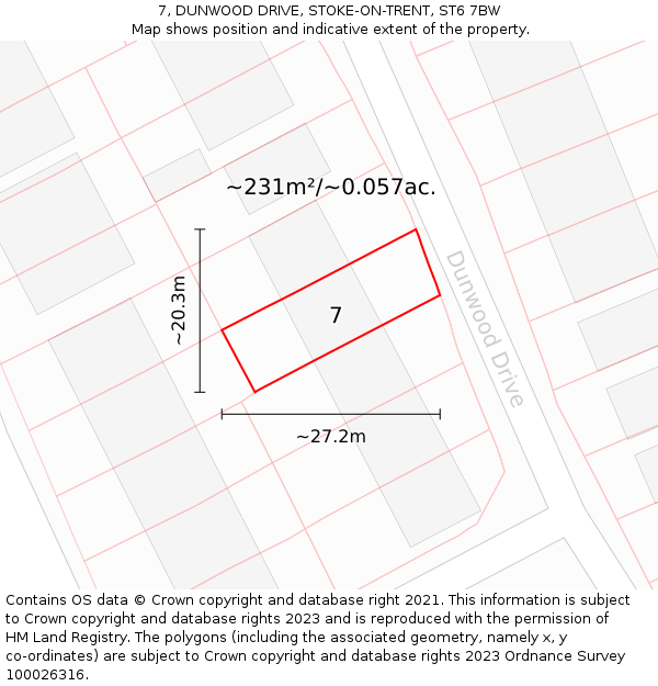 7, DUNWOOD DRIVE, STOKE-ON-TRENT, ST6 7BW: Plot and title map