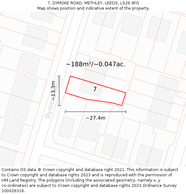7, DYMOKE ROAD, METHLEY, LEEDS, LS26 9FG: Plot and title map