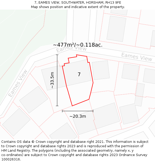 7, EAMES VIEW, SOUTHWATER, HORSHAM, RH13 9FE: Plot and title map