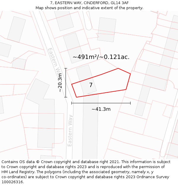 7, EASTERN WAY, CINDERFORD, GL14 3AF: Plot and title map
