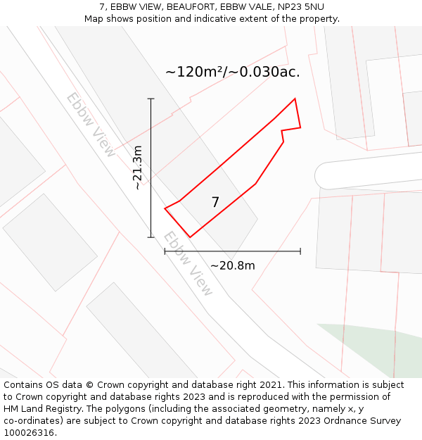 7, EBBW VIEW, BEAUFORT, EBBW VALE, NP23 5NU: Plot and title map