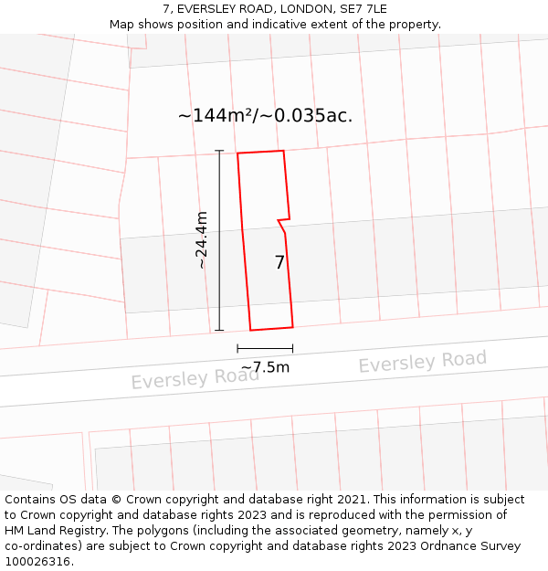 7, EVERSLEY ROAD, LONDON, SE7 7LE: Plot and title map