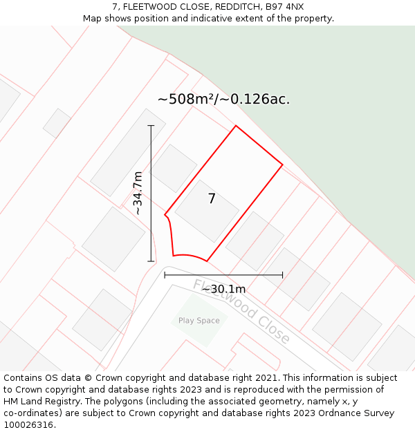 7, FLEETWOOD CLOSE, REDDITCH, B97 4NX: Plot and title map
