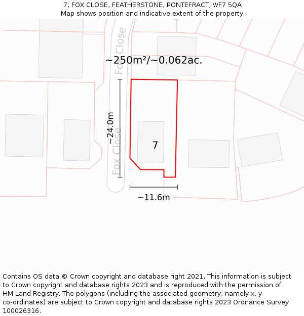 7, FOX CLOSE, FEATHERSTONE, PONTEFRACT, WF7 5QA: Plot and title map