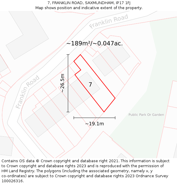 7, FRANKLIN ROAD, SAXMUNDHAM, IP17 1FJ: Plot and title map