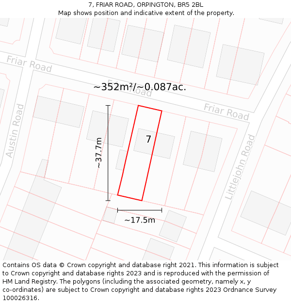 7, FRIAR ROAD, ORPINGTON, BR5 2BL: Plot and title map