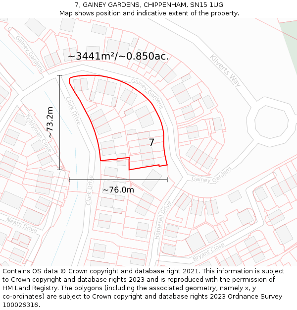 7, GAINEY GARDENS, CHIPPENHAM, SN15 1UG: Plot and title map