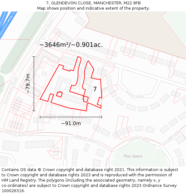7, GLENDEVON CLOSE, MANCHESTER, M22 8FB: Plot and title map