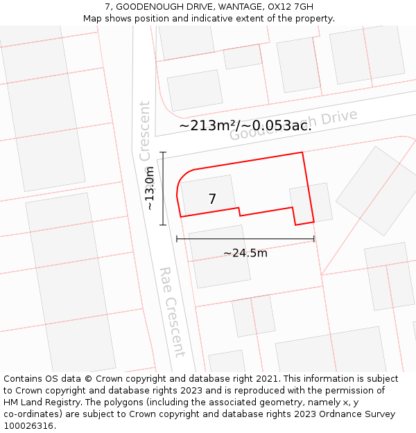 7, GOODENOUGH DRIVE, WANTAGE, OX12 7GH: Plot and title map