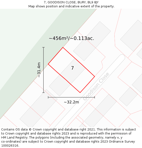 7, GOODISON CLOSE, BURY, BL9 8JY: Plot and title map