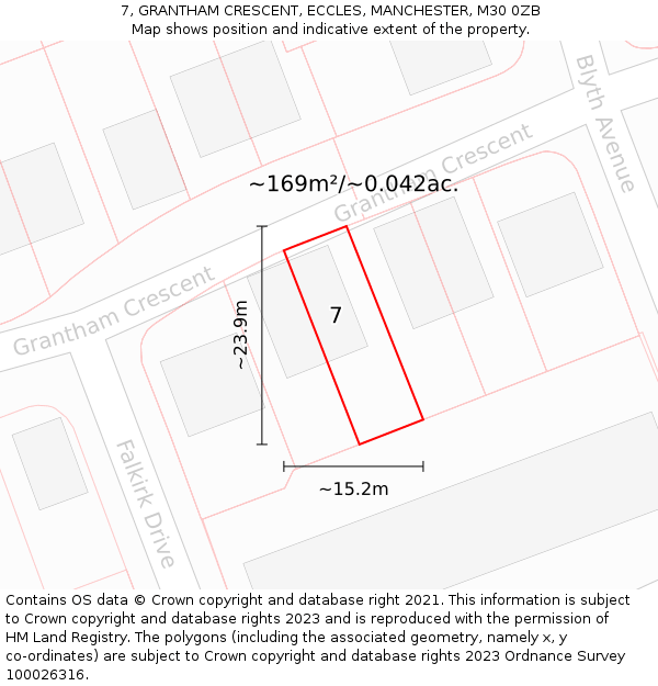 7, GRANTHAM CRESCENT, ECCLES, MANCHESTER, M30 0ZB: Plot and title map