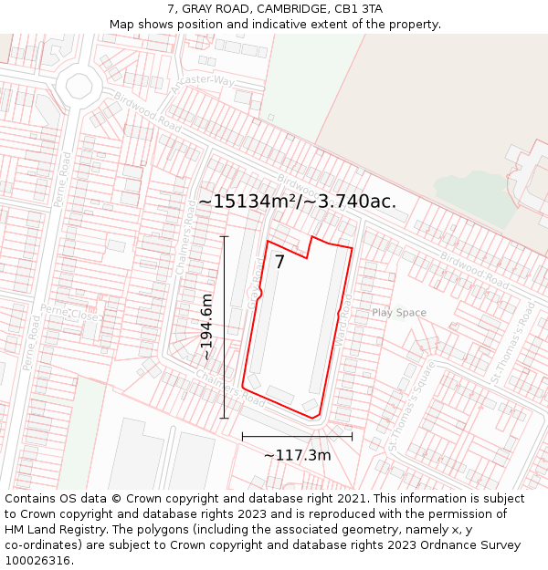 7, GRAY ROAD, CAMBRIDGE, CB1 3TA: Plot and title map