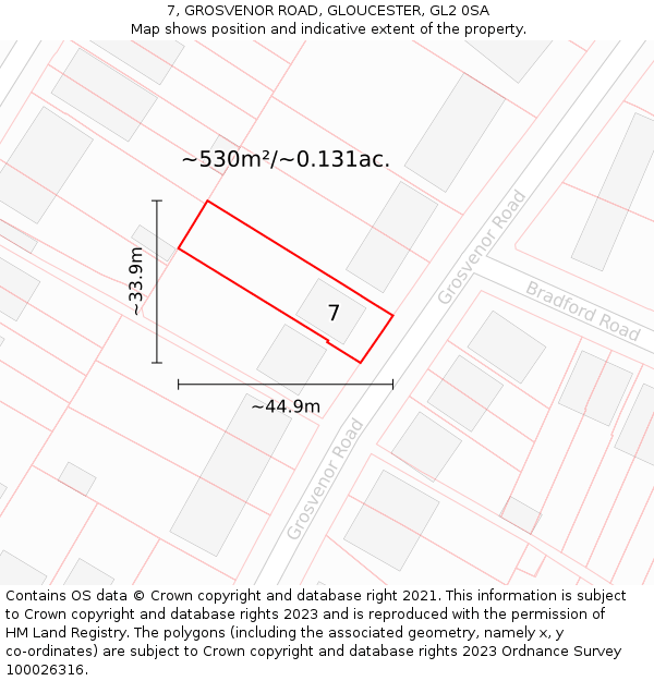 7, GROSVENOR ROAD, GLOUCESTER, GL2 0SA: Plot and title map
