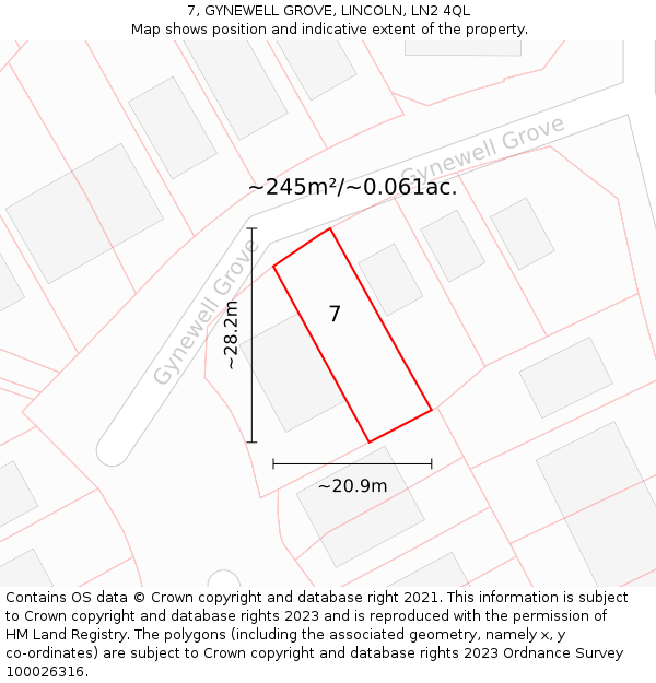 7, GYNEWELL GROVE, LINCOLN, LN2 4QL: Plot and title map