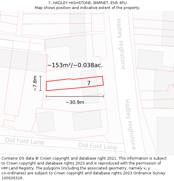 7, HADLEY HIGHSTONE, BARNET, EN5 4PU: Plot and title map