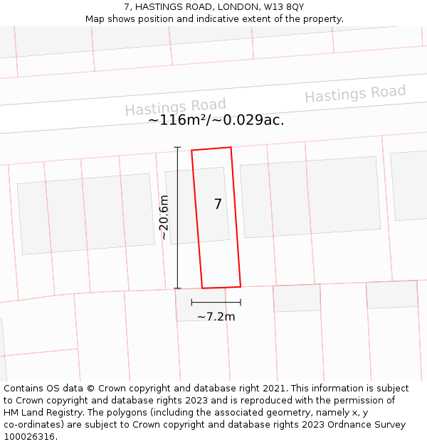7, HASTINGS ROAD, LONDON, W13 8QY: Plot and title map