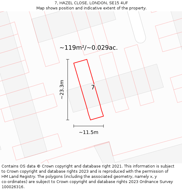 7, HAZEL CLOSE, LONDON, SE15 4UF: Plot and title map