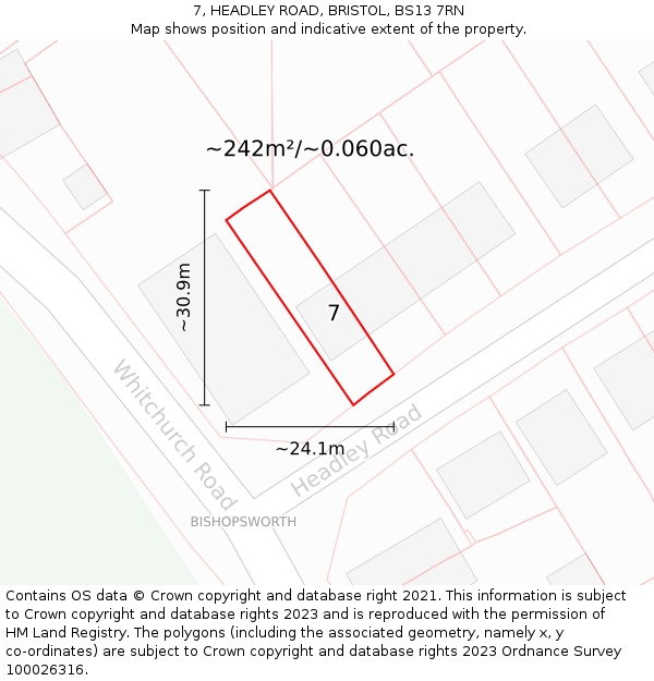7, HEADLEY ROAD, BRISTOL, BS13 7RN: Plot and title map