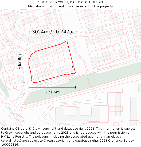 7, HEREFORD COURT, DARLINGTON, DL1 2EH: Plot and title map